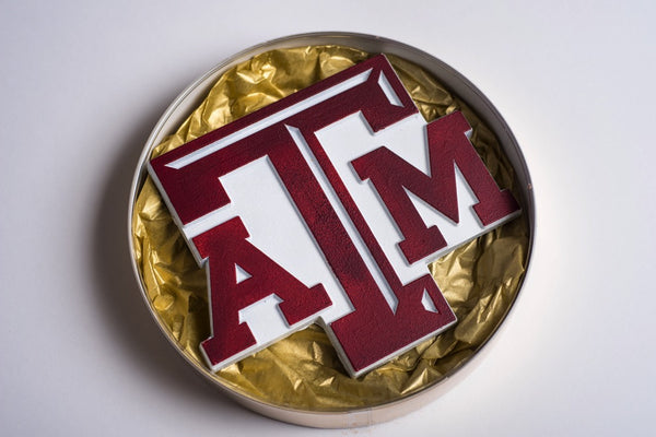 Chocolate Texas A&M Block ATM Logo in Maroon & White - Large
